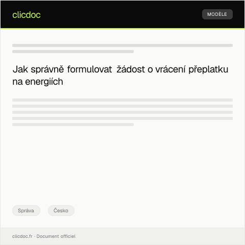 Document preview: Žádost o zpětné vrácení přeplatku na energiích — Správa, Česko