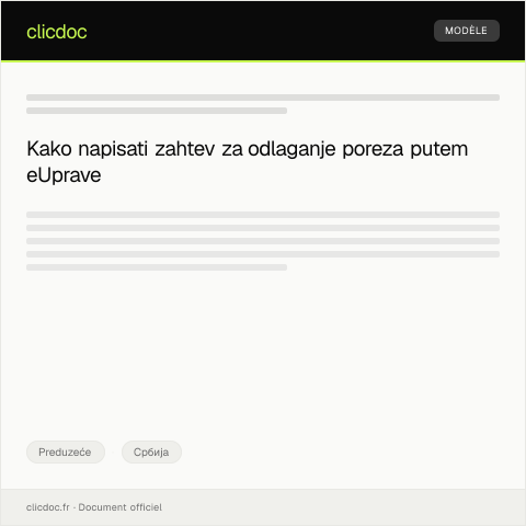 Document preview: Zahtev za odlaganje poreza putem eUprave — Preduzeće, Србија
