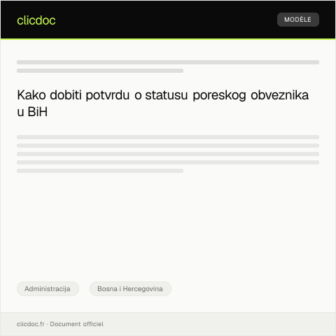 Document preview: Zahtev za dobijanje potvrde o statusu poreskog obveznika — Administracija, Bosna i Hercegovina