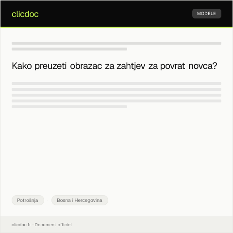 Document preview: Preuzmi obrazac za zahtjev za povraćaj novca uslijed prekoračenja uslova ugovora — Potrošnja, Bosna i Hercegovina