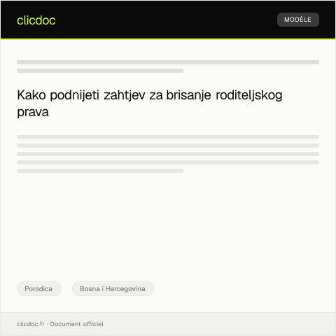 Document preview: Zahtjev za brisanje roditeljskog prava — Porodica, Bosna i Hercegovina