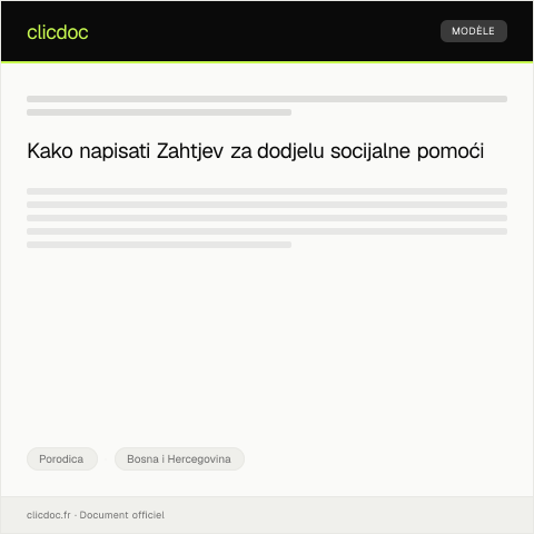 Document preview: Zahtjev za dodjelu socijalne pomoći — Porodica, Bosna i Hercegovina