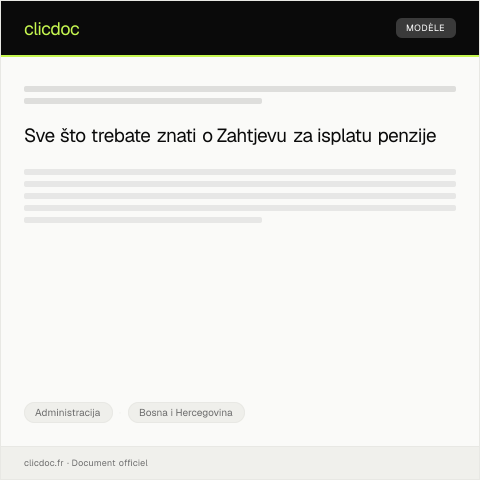 Document preview: Zahtjev za isplatu penzije — Administracija, Bosna i Hercegovina