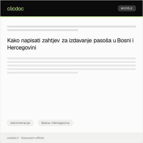 Document preview: Zahtjev za izdavanje pasoša — Administracija, Bosna i Hercegovina