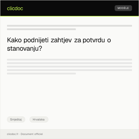 Document preview: Zahtjev za izdavanje potvrde o stanovanju radi upisa u škole ili vrtiće — Smještaj, Hrvatska
