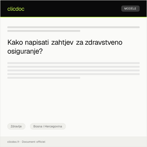 Document preview: Zahtjev za izdavanje potvrde o prevenciji i zdravstvenom osiguranju — Zdravlje, Bosna i Hercegovina
