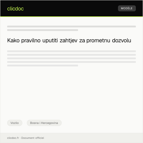 Document preview: Zahtjev za izdavanje prometne dozvole — Vozilo, Bosna i Hercegovina