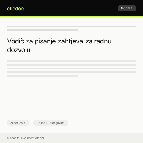 Document preview: Zahtjev za izdavanje radne dozvole — Zaposlenje, Bosna i Hercegovina