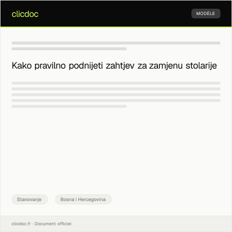 Document preview: Zahtjev za odobrenje za zamjenu stolarije — Stanovanje, Bosna i Hercegovina