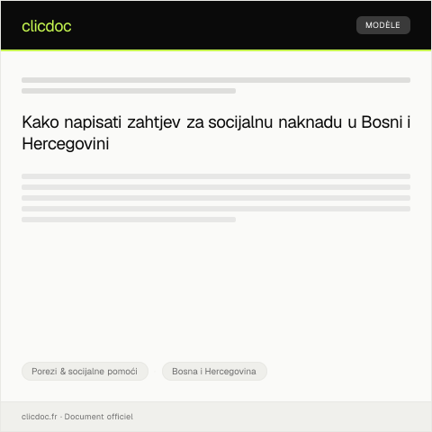 Document preview: Zahtjev za određivanje visine socijalne naknade — Porezi & socijalne pomoći, Bosna i Hercegovina