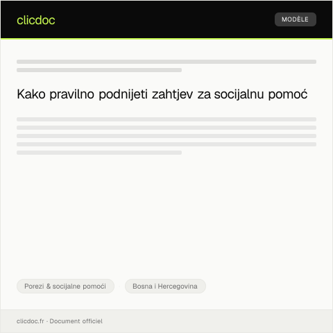 Document preview: Zahtjev za ostvarivanje prava na socijalnu pomoć — Porezi & socijalne pomoći, Bosna i Hercegovina