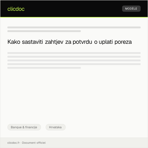 Document preview: Zahtjev za potvrdu o uplati poreza — Banque & financije, Hrvatska