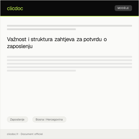 Document preview: Zahtjev za potvrdu o zaposlenju — Zaposlenje, Bosna i Hercegovina