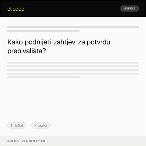 Document preview: Zahtjev za potvrdu prebivališta za porezne i administrativne potrebe — Smještaj, Hrvatska