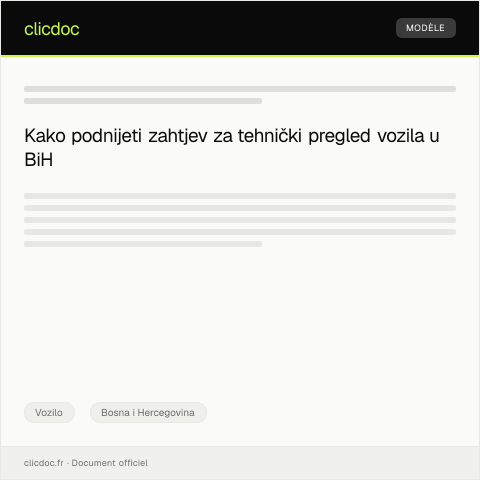 Document preview: Zahtjev za izdavanje potvrde o tehničkom pregledu vozila u Auto-moto savezu BiH — Vozilo, Bosna i Hercegovina