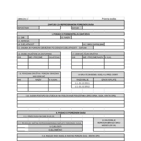 Document preview: Zahtjev za reprogram poreznog duga za pravne osobe — Porezna uprava (fisc), Hrvatska (CERFA n°Zahtjev za reprogram poreznog duga za pravne osobe)