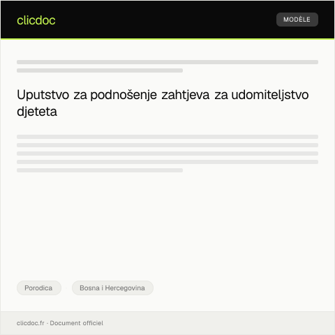 Document preview: Zahtjev za udomiteljstvo djeteta — Porodica, Bosna i Hercegovina