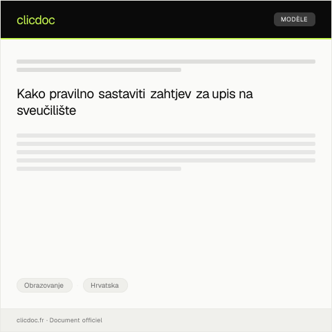 Document preview: Zahtjev za upis na sveučilište — Obrazovanje, Hrvatska
