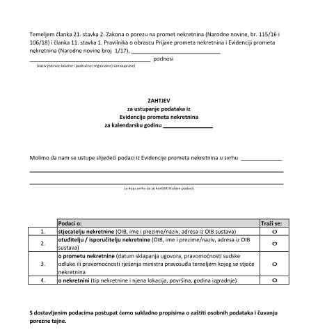 Document preview: Zahtjev za ustupanje podataka JLS — Porezna uprava (fisc), Hrvatska (CERFA n°Zahtjev za ustupanje podataka JLS)