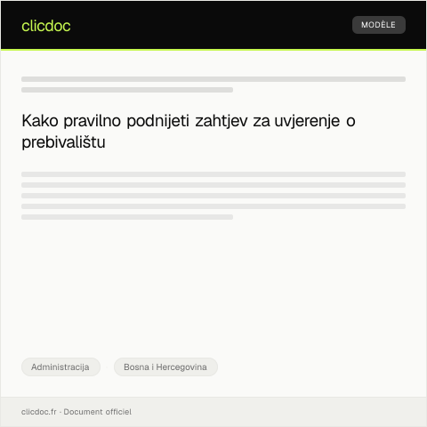 Document preview: Podnošenje zahtjeva za izdavanje uvjerenja o prebivalištu — Administracija, Bosna i Hercegovina