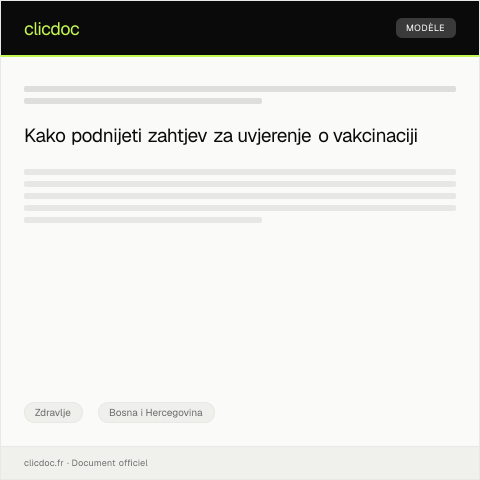 Document preview: Zahtjev za uvjerenje o vakcinaciji u Domu zdravlja — Zdravlje, Bosna i Hercegovina
