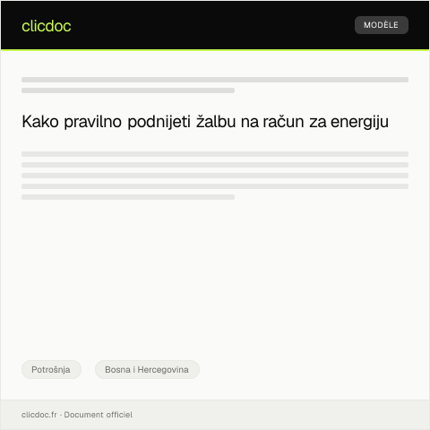 Document preview: Žalba na račun za struju ili plin od energetskog providera — Potrošnja, Bosna i Hercegovina