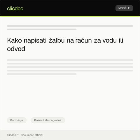 Document preview: Žalba na račun za vodu ili odvod od vodovodnog preduzeća — Potrošnja, Bosna i Hercegovina