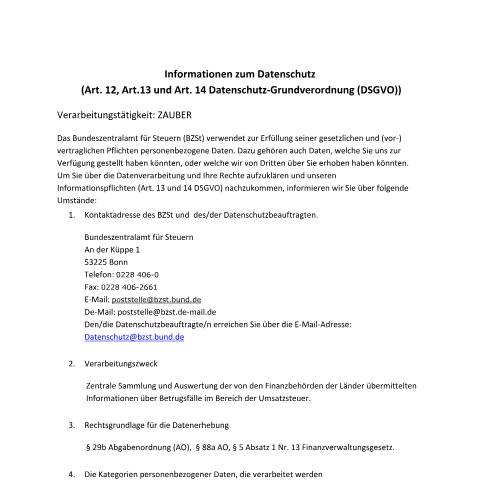 Dokumentvorschau: Zauber — BZSt/Informationen_zum_Datenschutz, Deutschland (CERFA n°Zauber)