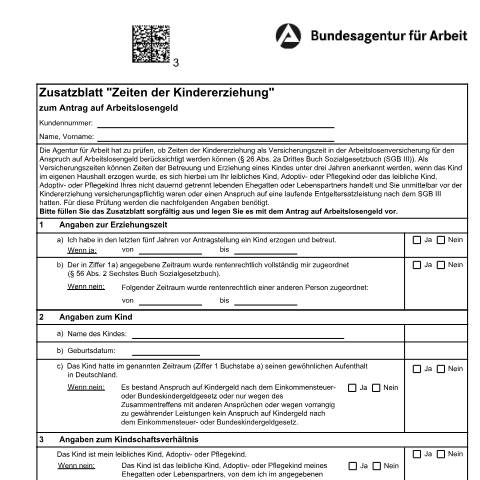 Dokumentvorschau: zusatzblatt-zeiten-der-kindererziehung_ba040335 — Öffnet in neuem Tab Zusatzblatt Zeiten der Kindererziehung Formular bei Kindererziehungszeiten pdf | 831.61 KB | barrierefrei — Familienkasse/zusatzblatt, Deutschland (CERFA n°zusatzblatt-zeiten-der-kindererziehung_ba040335)