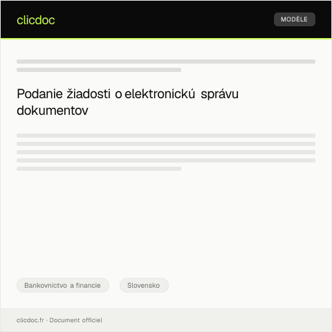 Document preview: Žiadosť o elektronickú správu dokumentov — Bankovníctvo a financie, Slovensko