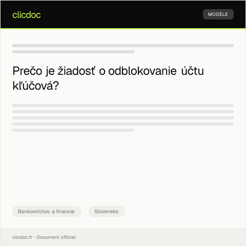 Document preview: Žiadosť o odblokovanie zablokovaného účtu — Bankovníctvo a financie, Slovensko