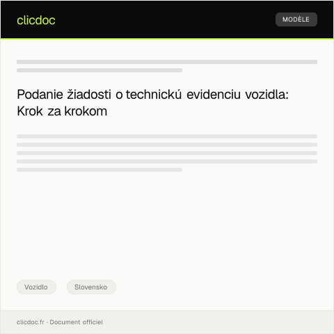 Document preview: Žiadosť o odovzdanie technickej evidencie vozidla — Vozidlo, Slovensko