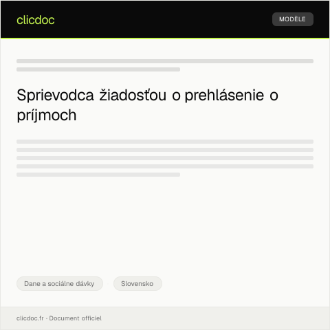 Document preview: Žiadosť o prehlásenie o príjmoch — Dane a sociálne dávky, Slovensko