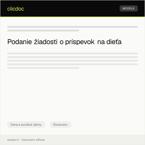 Document preview: Žiadosť o príspevok na dieťa — Dane a sociálne dávky, Slovensko