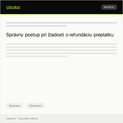 Document preview: Žiadosť o refundáciu preplatku na účte — Spotreba, Slovensko