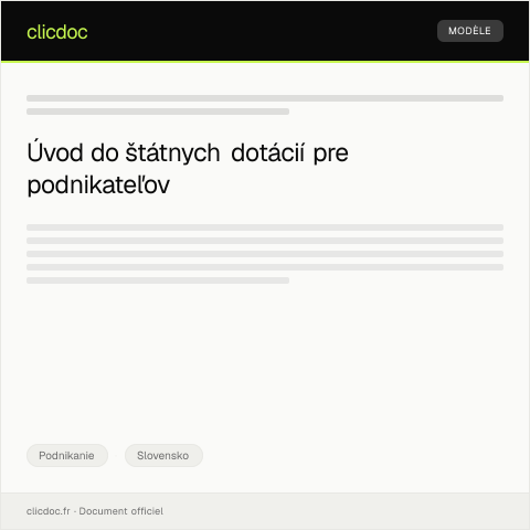 Document preview: Žiadosť o štátne dotácie pre podnikateľov — Podnikanie, Slovensko