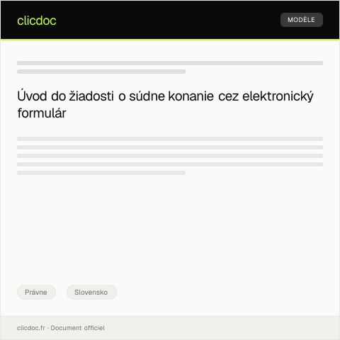 Document preview: Žiadosť o súdne konanie cez elektronický formulár — Právne, Slovensko