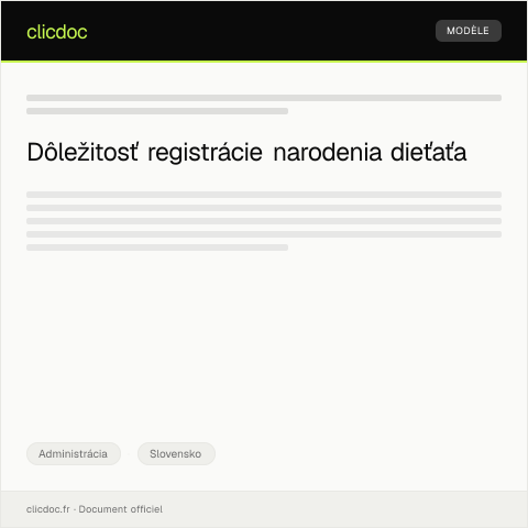 Document preview: Žiadosť o upovedomenie o narodení dieťaťa — Administrácia, Slovensko