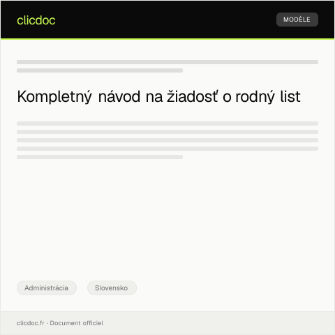 Document preview: Žiadosť o vydanie rodného listu — Administrácia, Slovensko