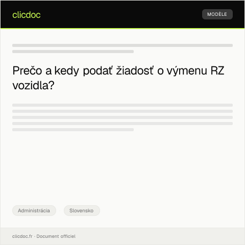 Document preview: Žiadosť o výmenu RZ vozidla — Administrácia, Slovensko