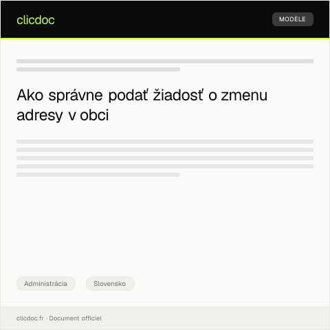 Document preview: Žiadosť o zmenu adresy v obci — Administrácia, Slovensko