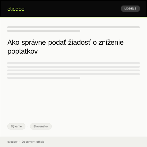 Document preview: Žiadosť o žiadosť o zníženie poplatkov — Bývanie, Slovensko