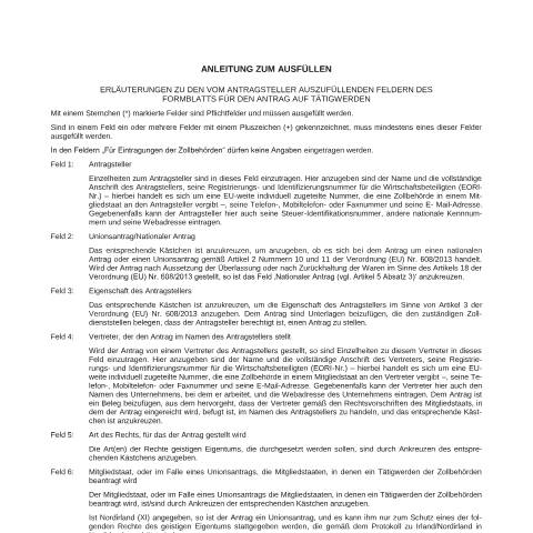 Dokumentvorschau: Za67-1 — Erläuterungen zu den vom Antragsteller auszufüllenden Feldern des Formblatts für den Antrag auf Tätigwerden — Zoll, Österreich (CERFA n°Za67-1)