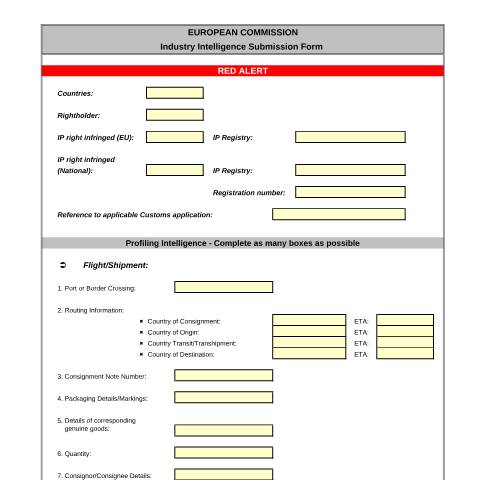 Dokumentvorschau: Za65 — Red Alert (Formblatt, um den Zoll über dringende, spezifische Informationen zu unterrichten) — Zoll, Österreich (CERFA n°Za65)