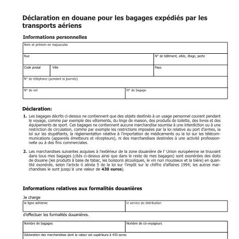 Dokumentvorschau: ZBefr3F — Déclaration en douane pour les bagages expédiés par les transports aériens — Zoll, Österreich (CERFA n°ZBefr3F)
