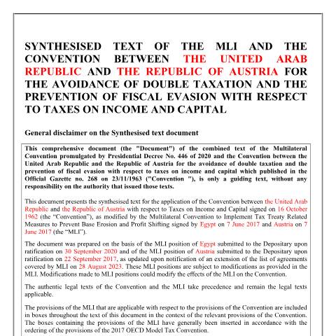 Document preview: austria - mli — الاتفاقيات الثنائية لتجنب الازدواج الضريبي, مصر (CERFA n°austria_-_mli)