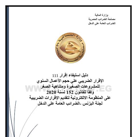 Document preview: دليل إستيفاء إقرار (111) - الاقرار الضريبي على حجم الاعمال السنوى للمشروعات الصغيرة ومتناهية الصغر — المنشورات والأدلة, مصر (CERFA n°قرار (111))